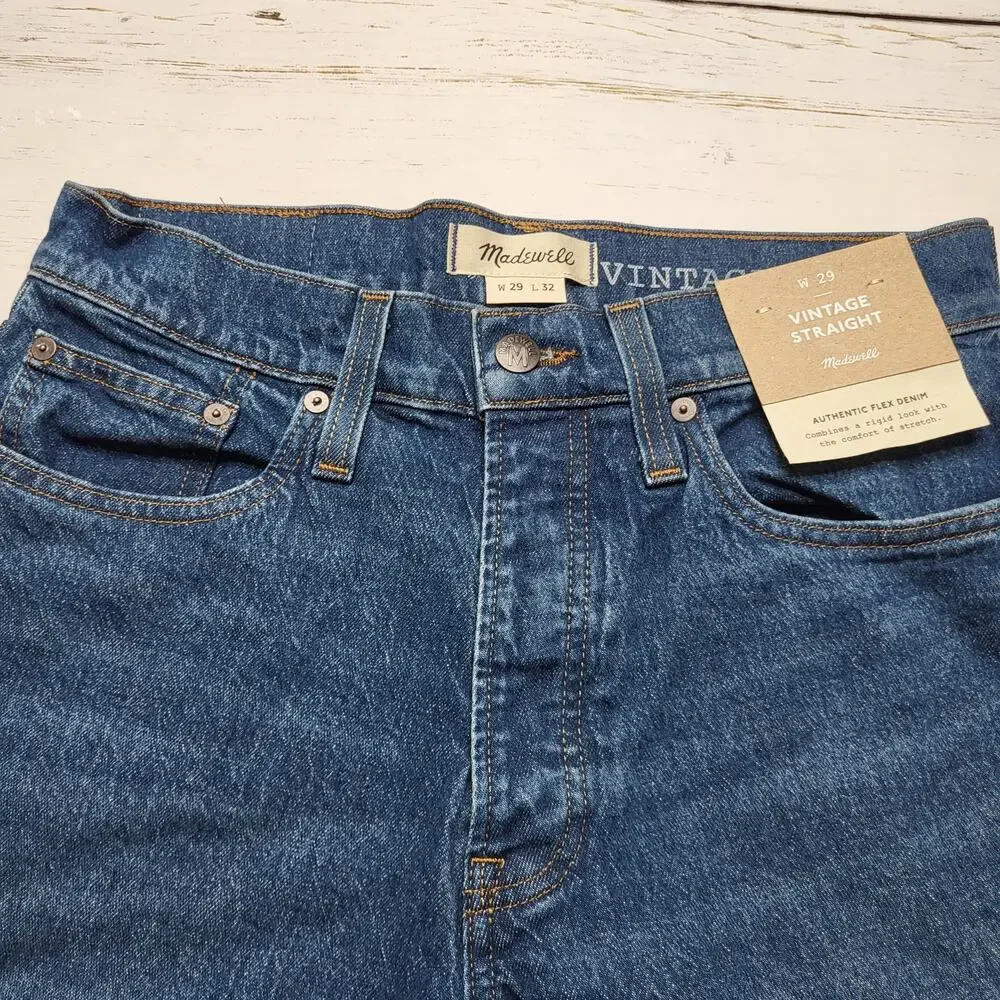 Madewell Mens Vintage Straight Jeans Medium Millbrook Wash Button Fly 29x32